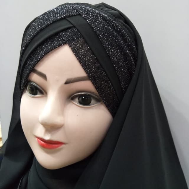 Criss cross shiny hijab in black