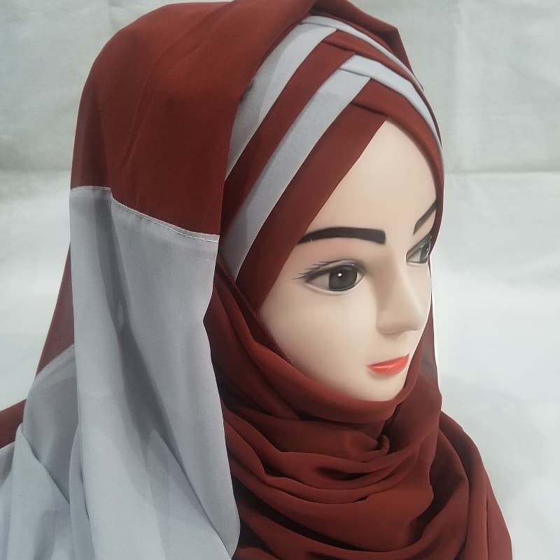 Double shade criss cross hijab brown and light grey