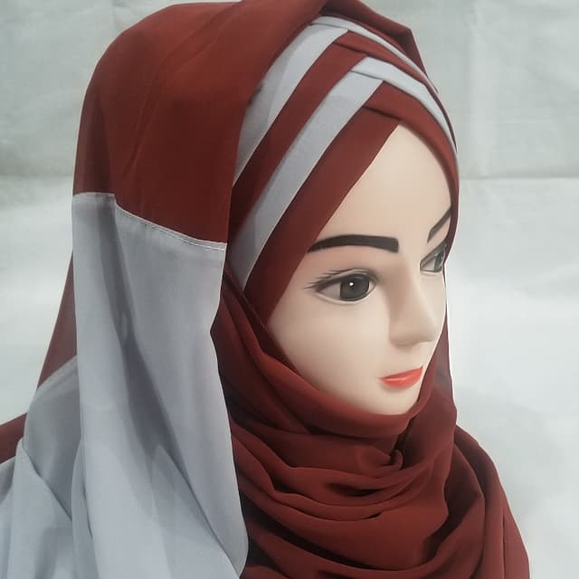 Double shade criss cross hijab brown and light grey