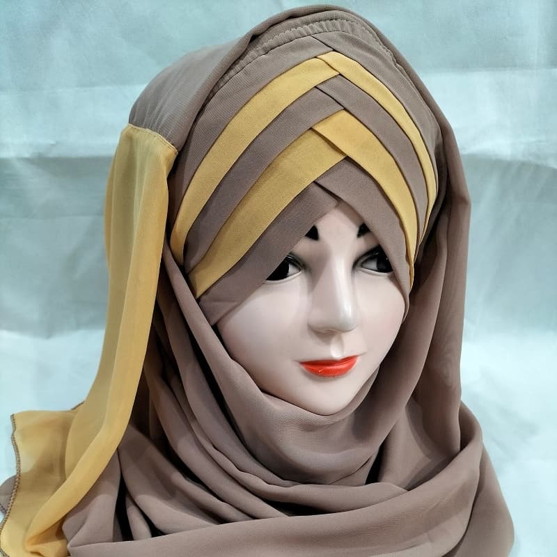 Double shade criss cross hijab Camel and fawn