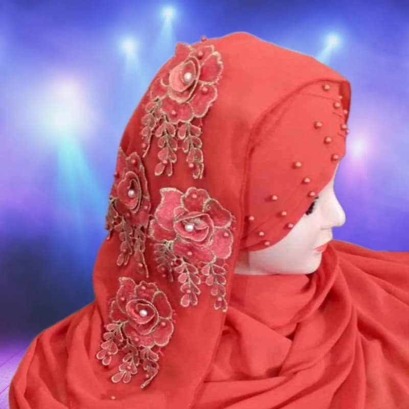 Flower patch ready to wear hijab stoler peach