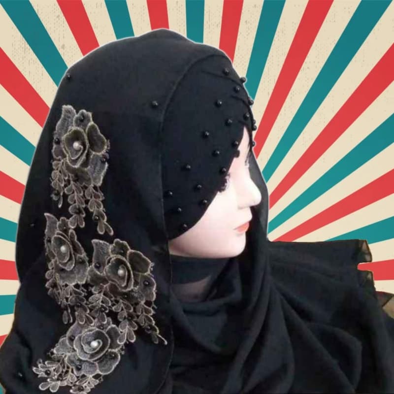 Flower patch ready to wear hijab stoler black