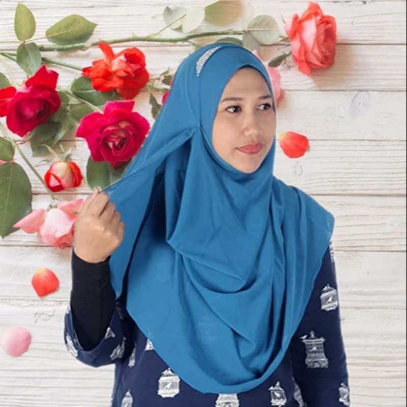 Double loop instant hijab stoler (sea Green blue)
